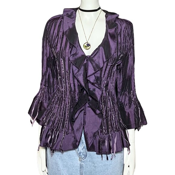 Vintage 90s Y2K Whimsigoth Gothic Purple Button Down Blouse. Small. Fairy Vampy - Picture 1 of 11